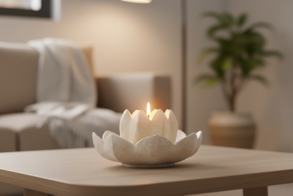 Marble Lotus Flower Candle Stand – Artistic and Serene Accent   Marble Soft Stone