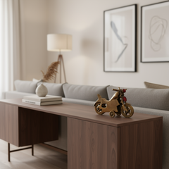 Brass Motorcycle Figurine with Red Gem Accents | Vintage Bike Model Collectible