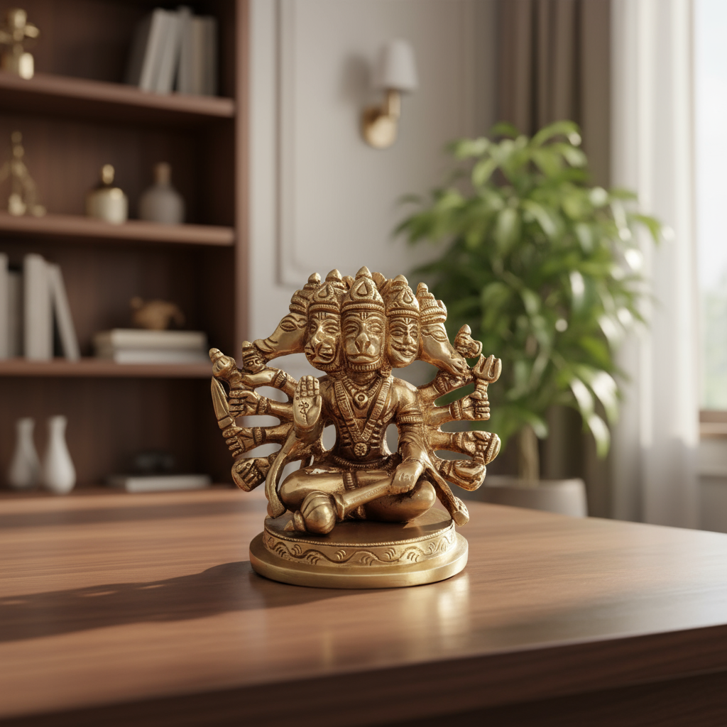 Brass Panchmukhi Hanuman Idol – Five-Faced Protector for Strength and Victory