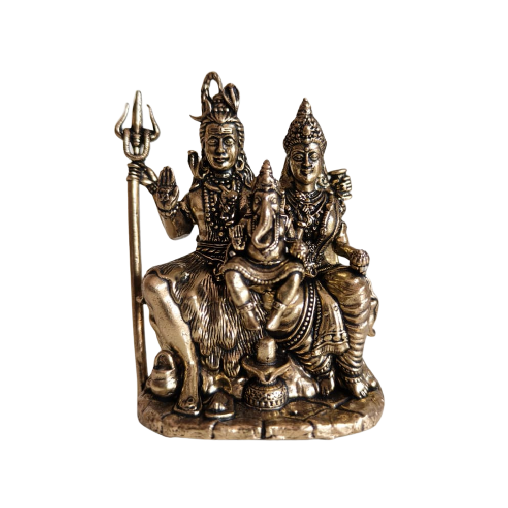 Brass Shiv Parivar Statue - Lord Shiva, Parvati, and Ganesha Divine Family Idol   Brass Artwork