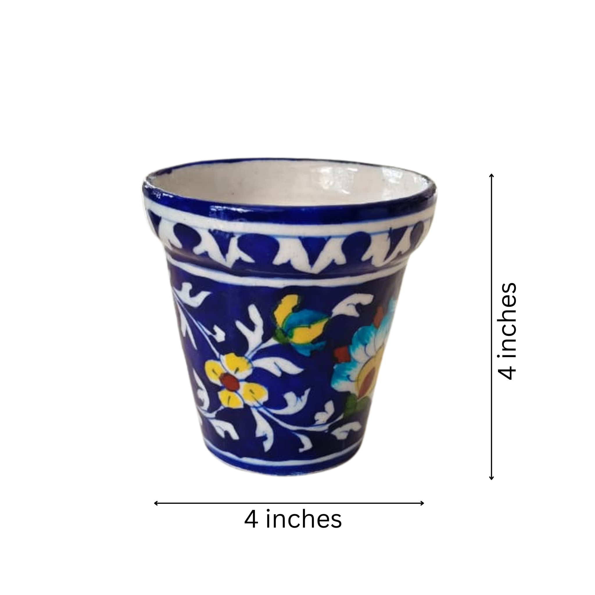 Hand-Painted Blue Pottery Floral Planter | Decorative Plant Pot