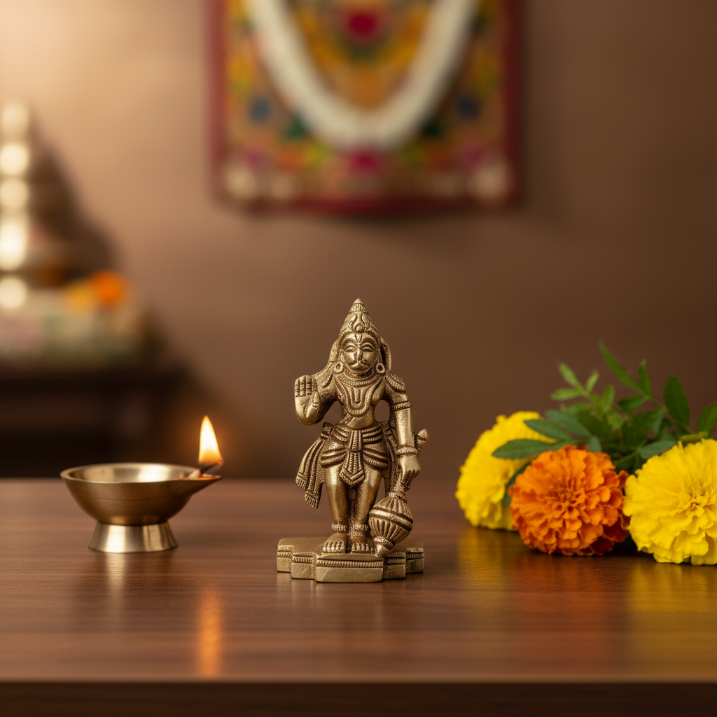 Miniature Brass Hanuman Idol  Symbol of Strength, Devotion, and Protection