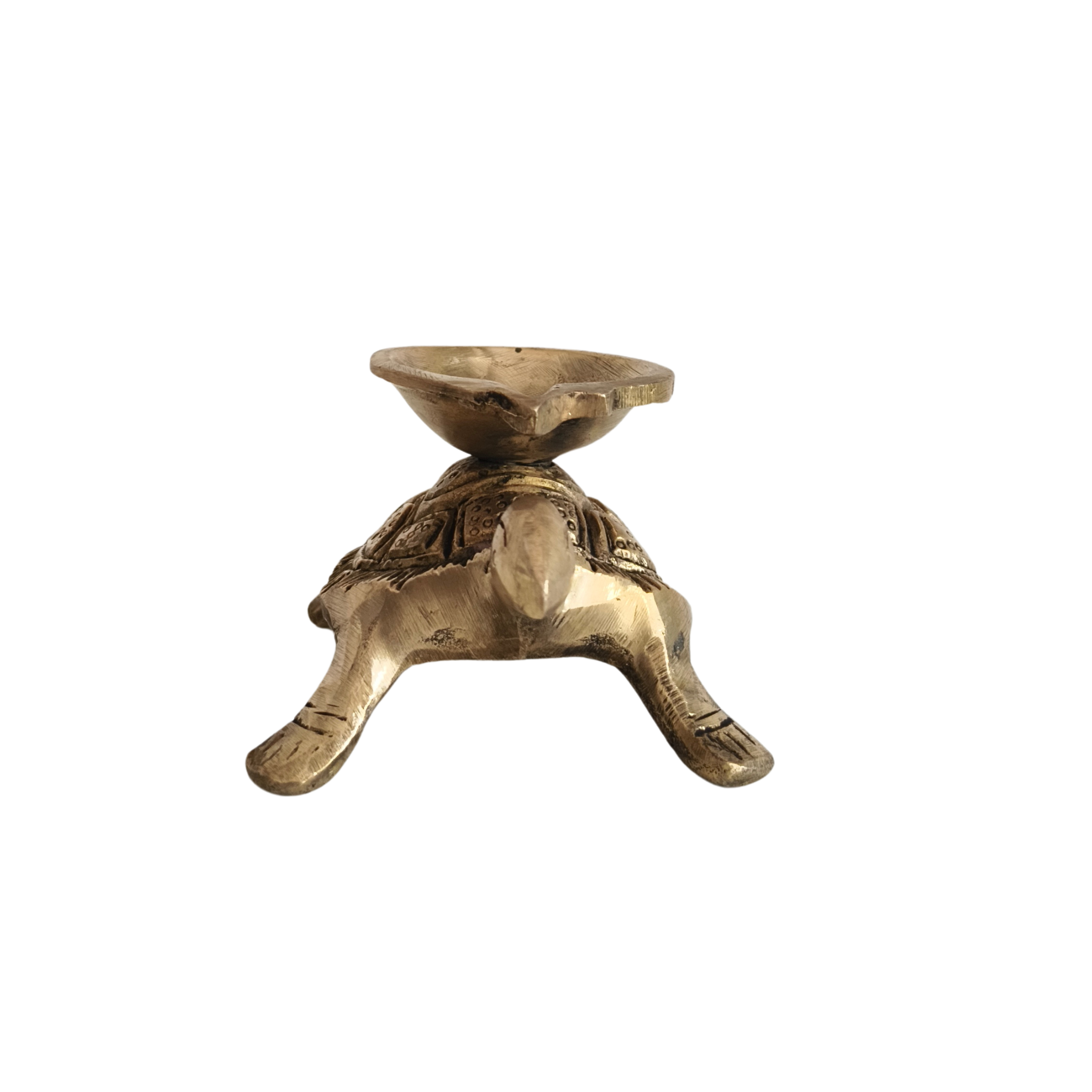 Golden Brass Tortoise Diya (Oil Lamp) - Kurma Vastu Accent