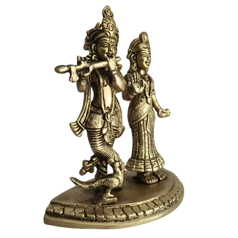 Brass Radha Krishna Idol with Flute – Embodiment of Eternal Love and Divine Bliss   Brass Ware