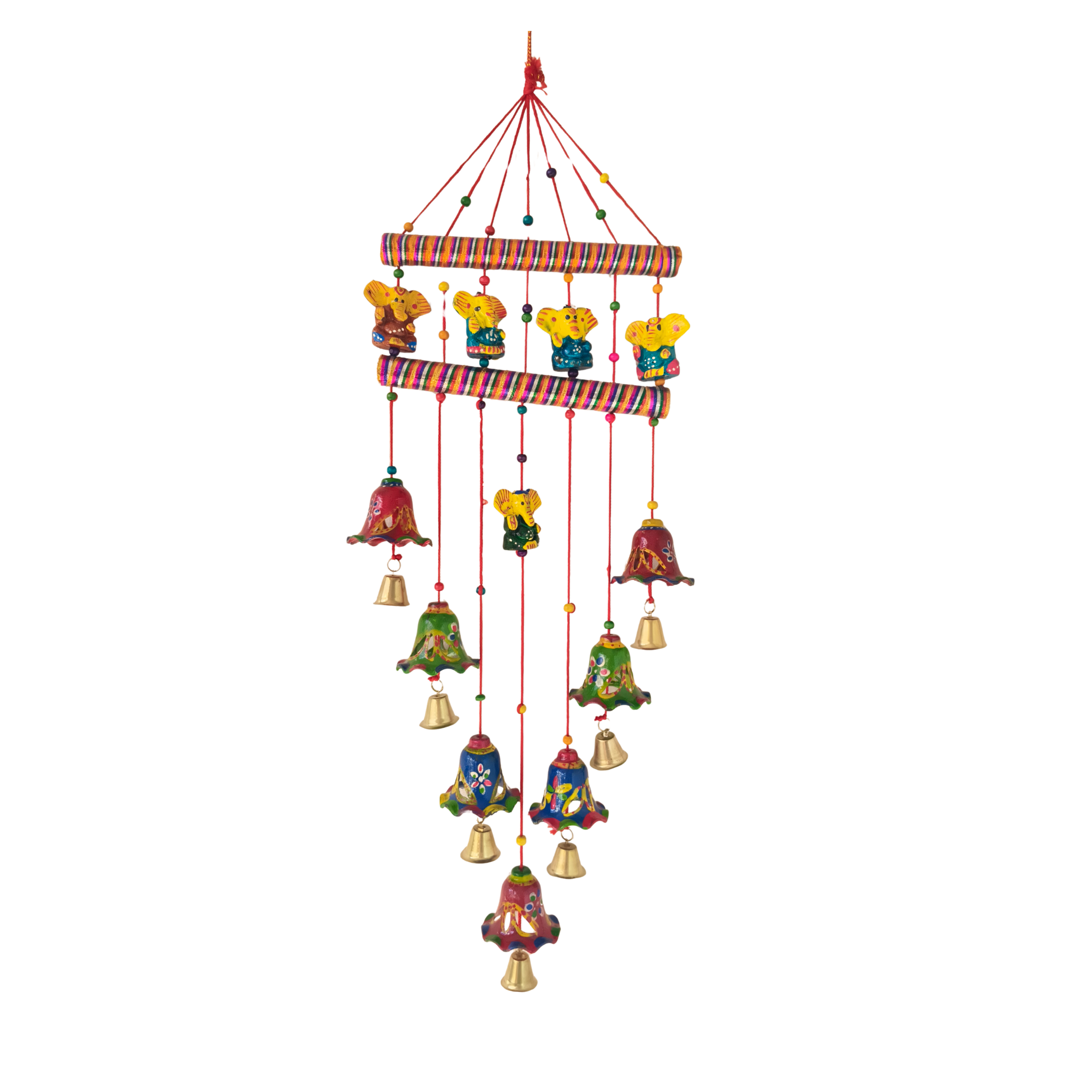 Vibrant Rajasthani Ganesh and Bell Wind Chime Wall Hanging