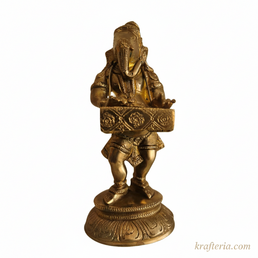 Traditional Lord Ganesha Playing Harmonium Altar Idol   Brass Artwork