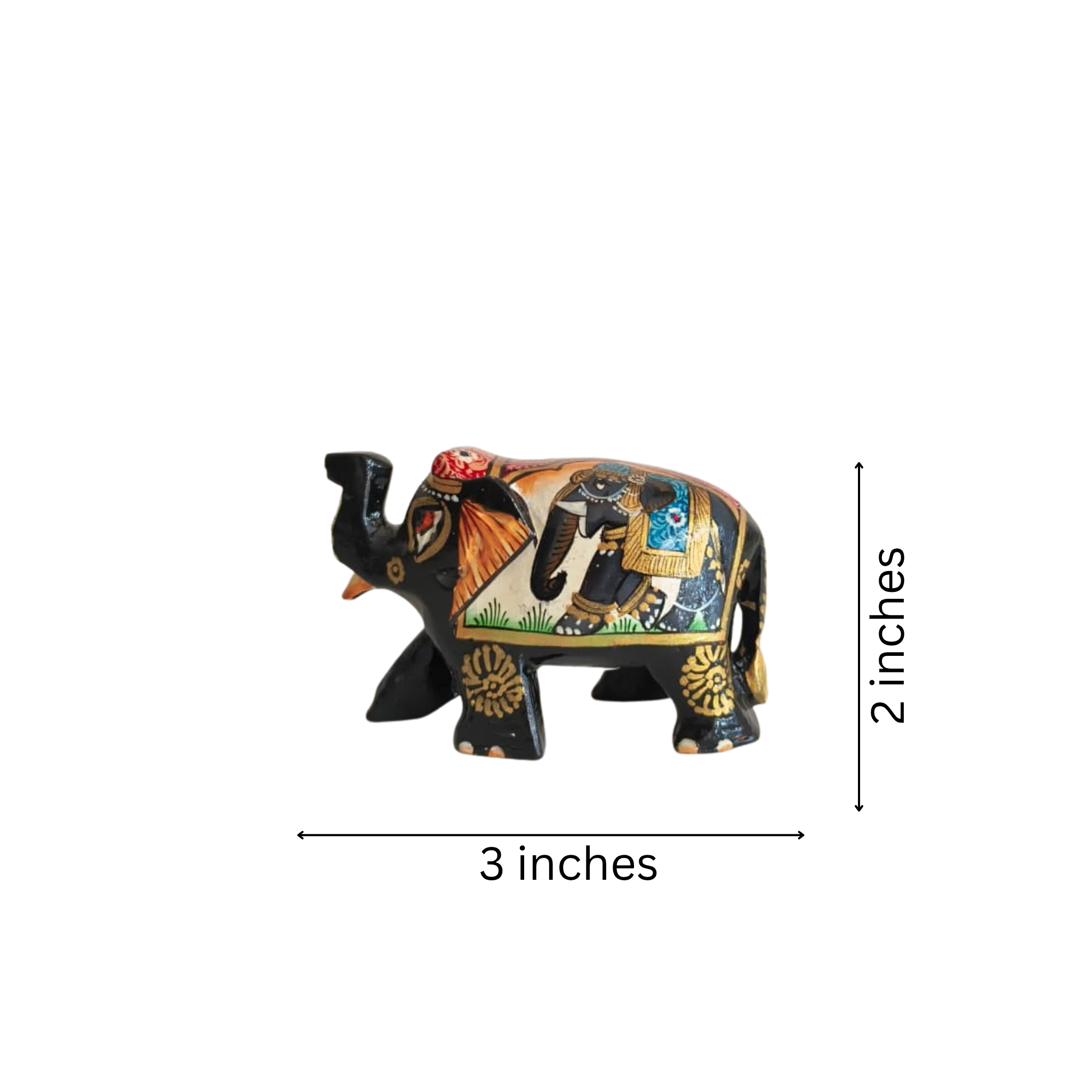 Hand-Painted Black Elephant Figurine with Traditional Indian Art