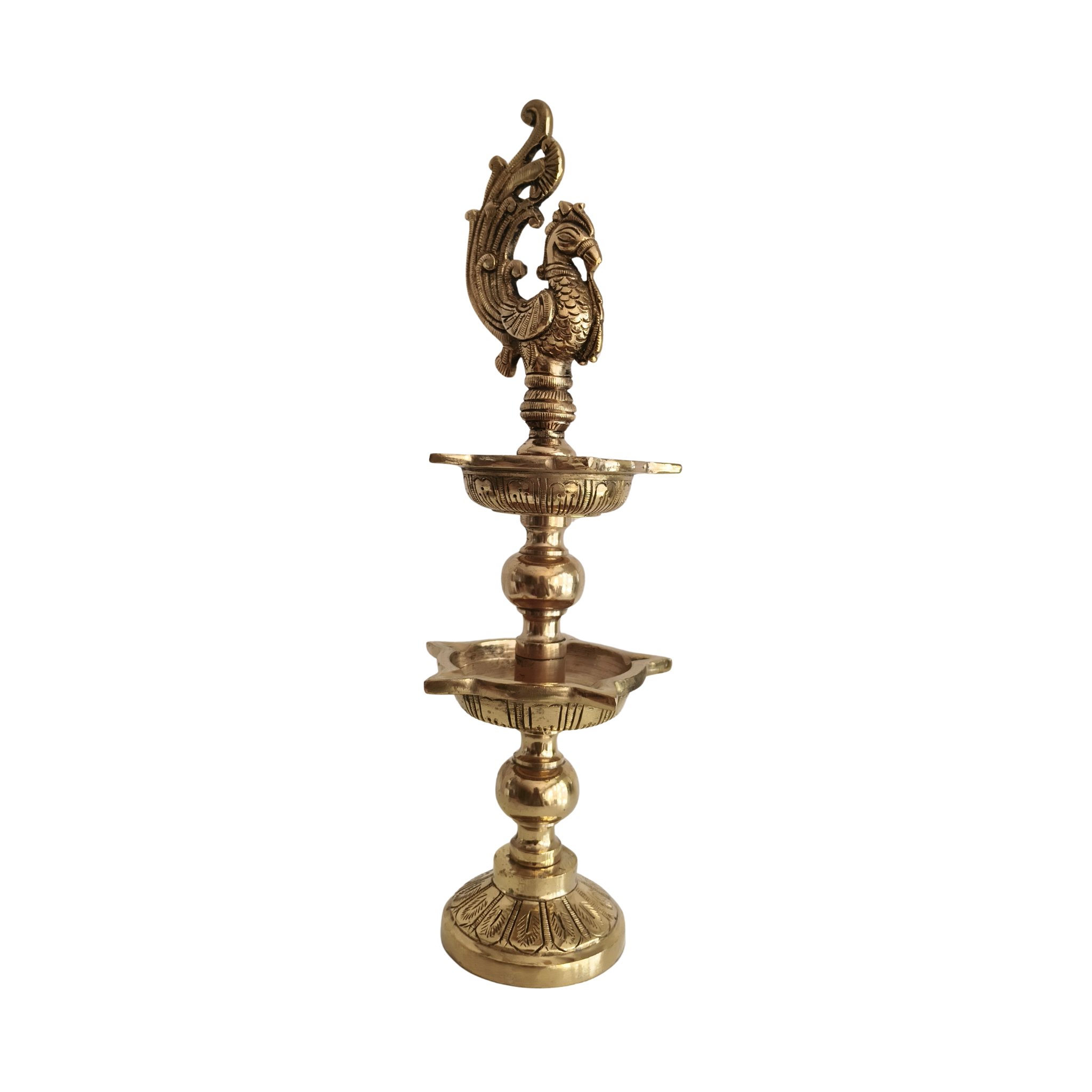 Brass Multi-Tier Peacock Diya - Traditional Indian Oil Lamp