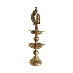 Brass Multi-Tier Peacock Diya - Traditional Indian Oil Lamp