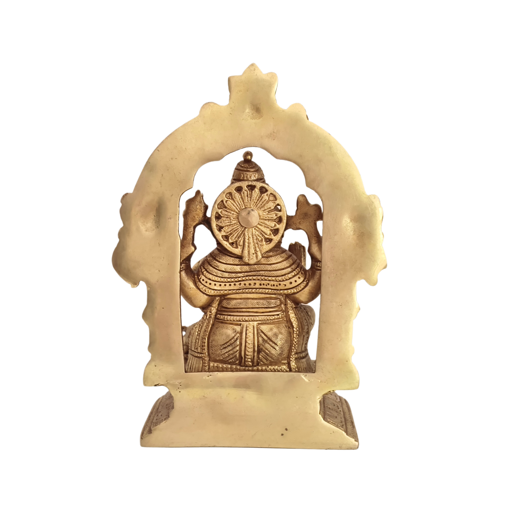 Brass Lord Ganesha Idol with Prabhavali Arch and Elaborate Pedestal