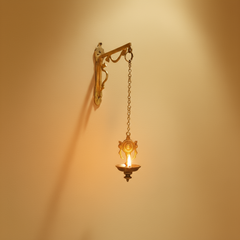 Traditional Handcrafted Hanging Brass Diya/Deepam with Chain and Decorative Chakra