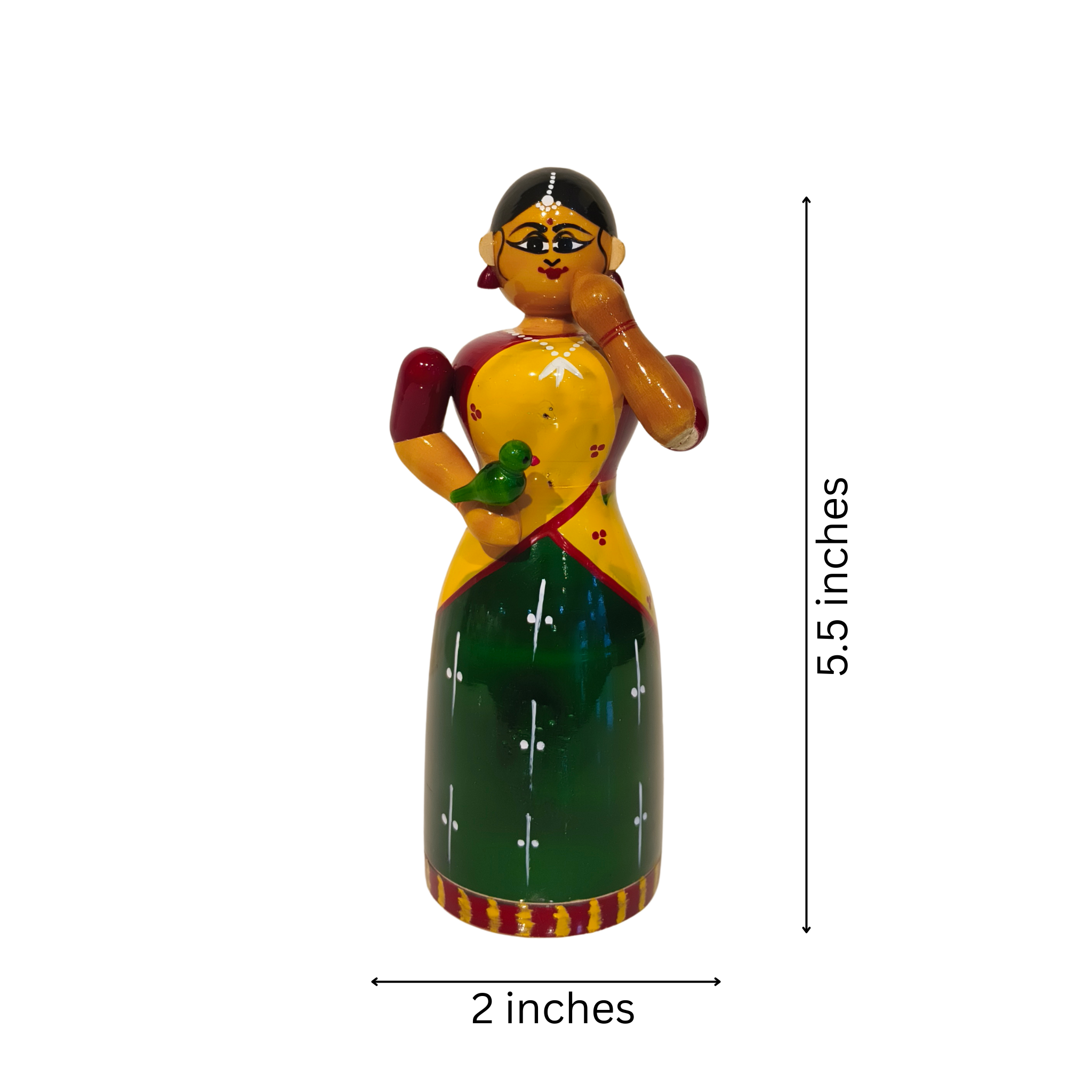 Handcrafted Etikoppaka Wooden Woman with Parrot | Traditional Indian Art