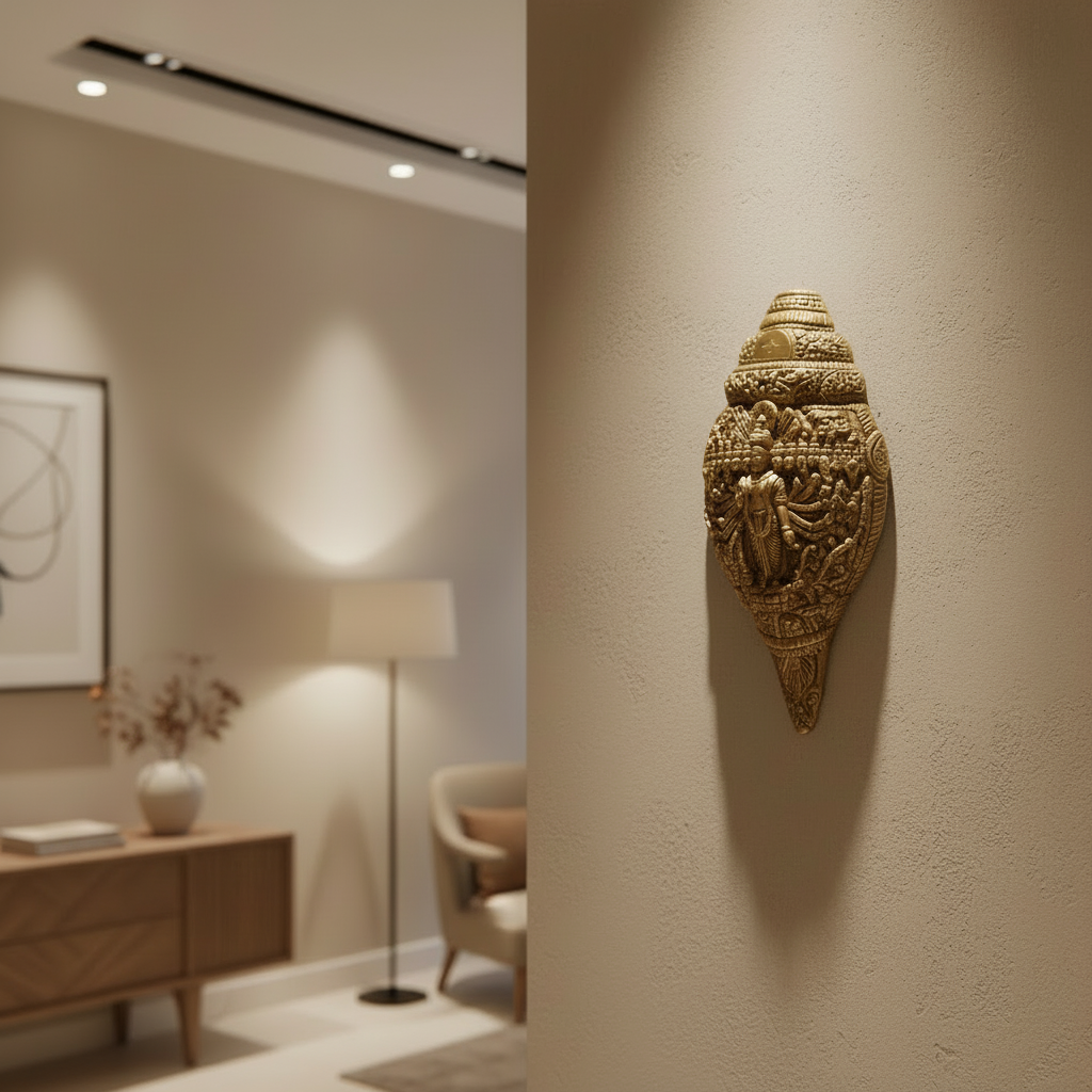 Intricately Carved Brass Shankha Wall Hanging: Divine Vishnu Dashavatara Idol