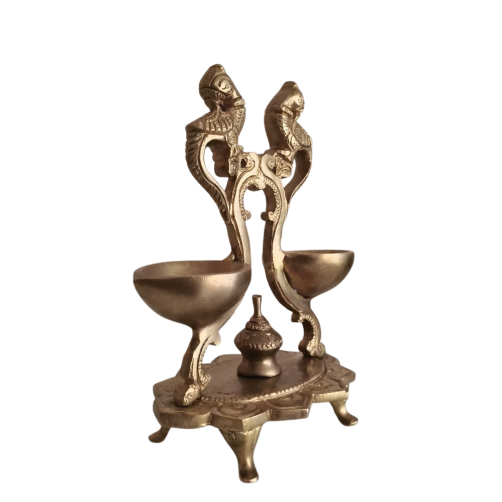 Handcrafted Brass Peacock Altar Diya – Royal Mayil Lamp on Lotus Pedestal   Brass Artwork