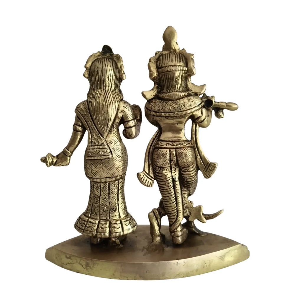 Brass Radha Krishna Idol with Flute – Embodiment of Eternal Love and Divine Bliss   Brass Ware