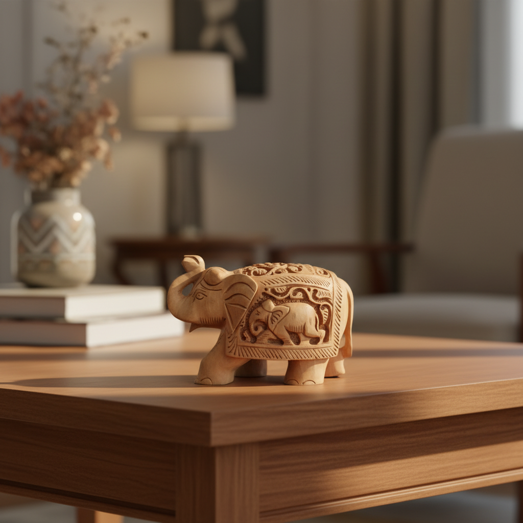 Hand-Carved Wooden Elephants – Artisan Decorative Sculptures