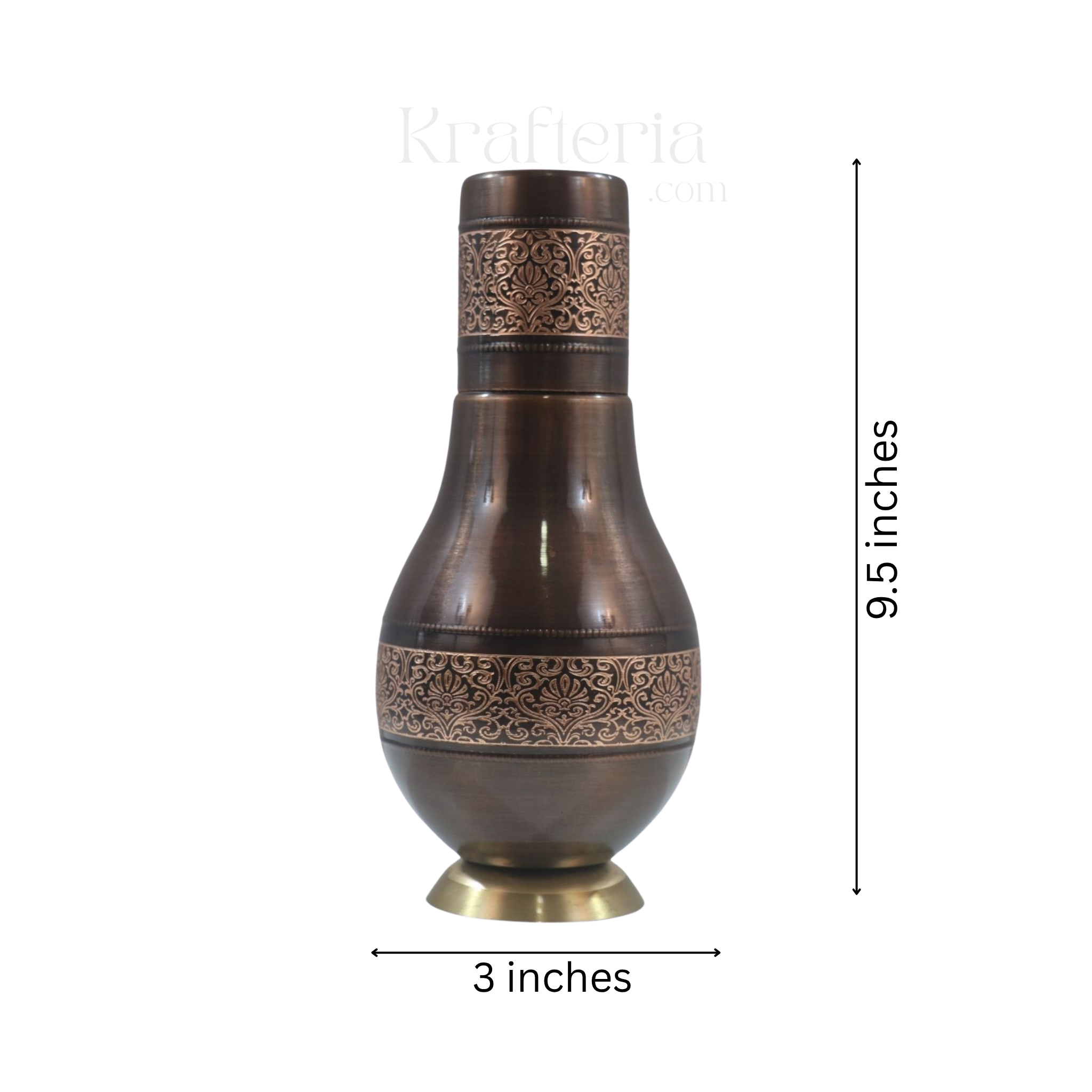Pure Copper Embossed Bedroom Bottle With Inbuilt Glass