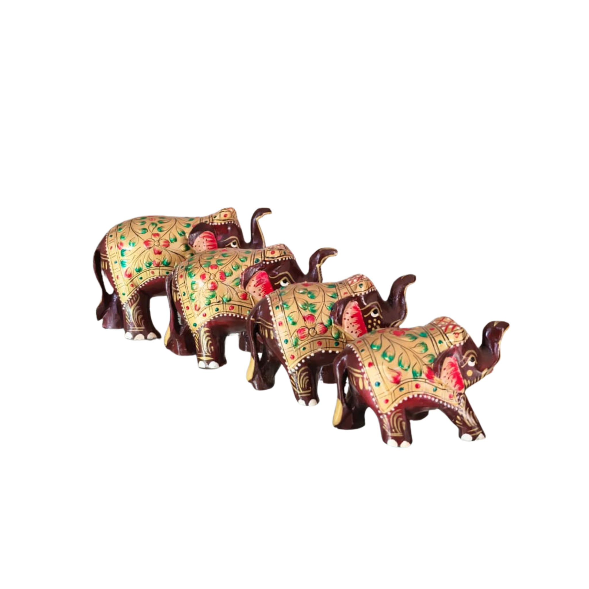 Hand-Painted Wooden Elephant with Trunk Up | Decorative Figurine