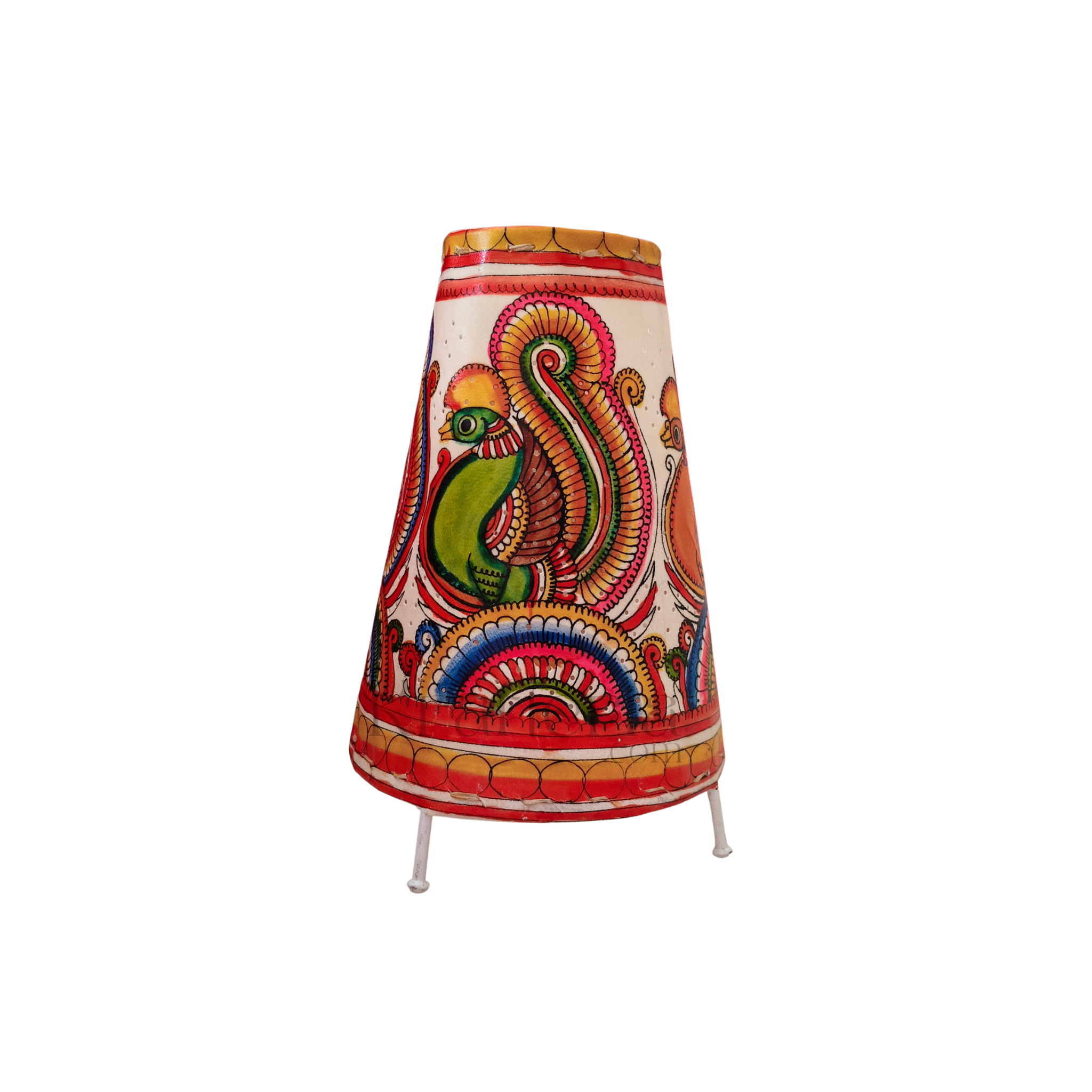 Handcrafted Leather Puppetry Vibrant  Peacock Motifs | Bed Lamp