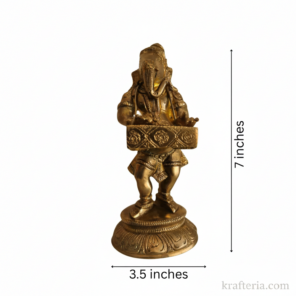 Traditional Lord Ganesha Playing Harmonium Altar Idol   Brass Artwork