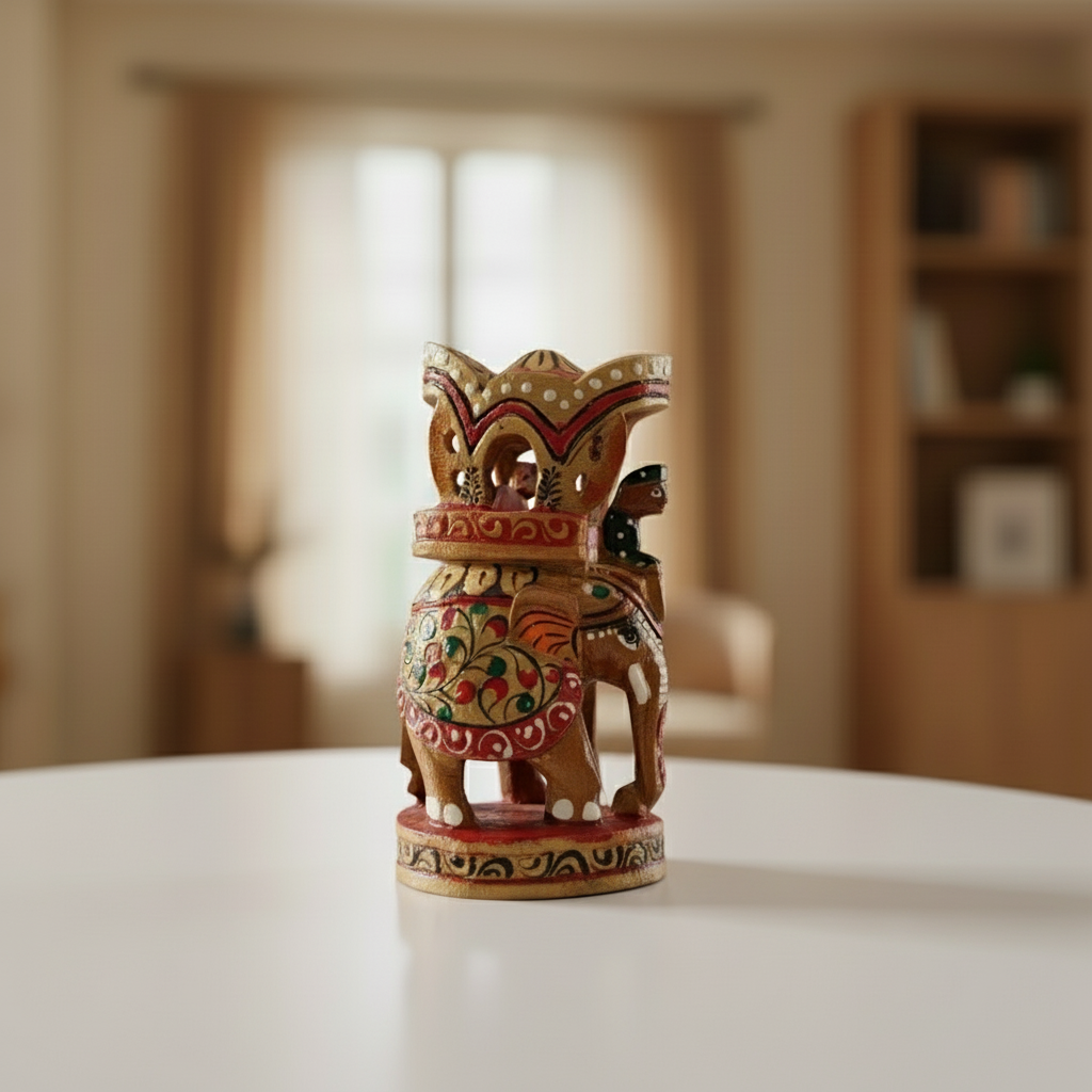 Handprinted Ambari Elephant | Decorative Miniature Figurine