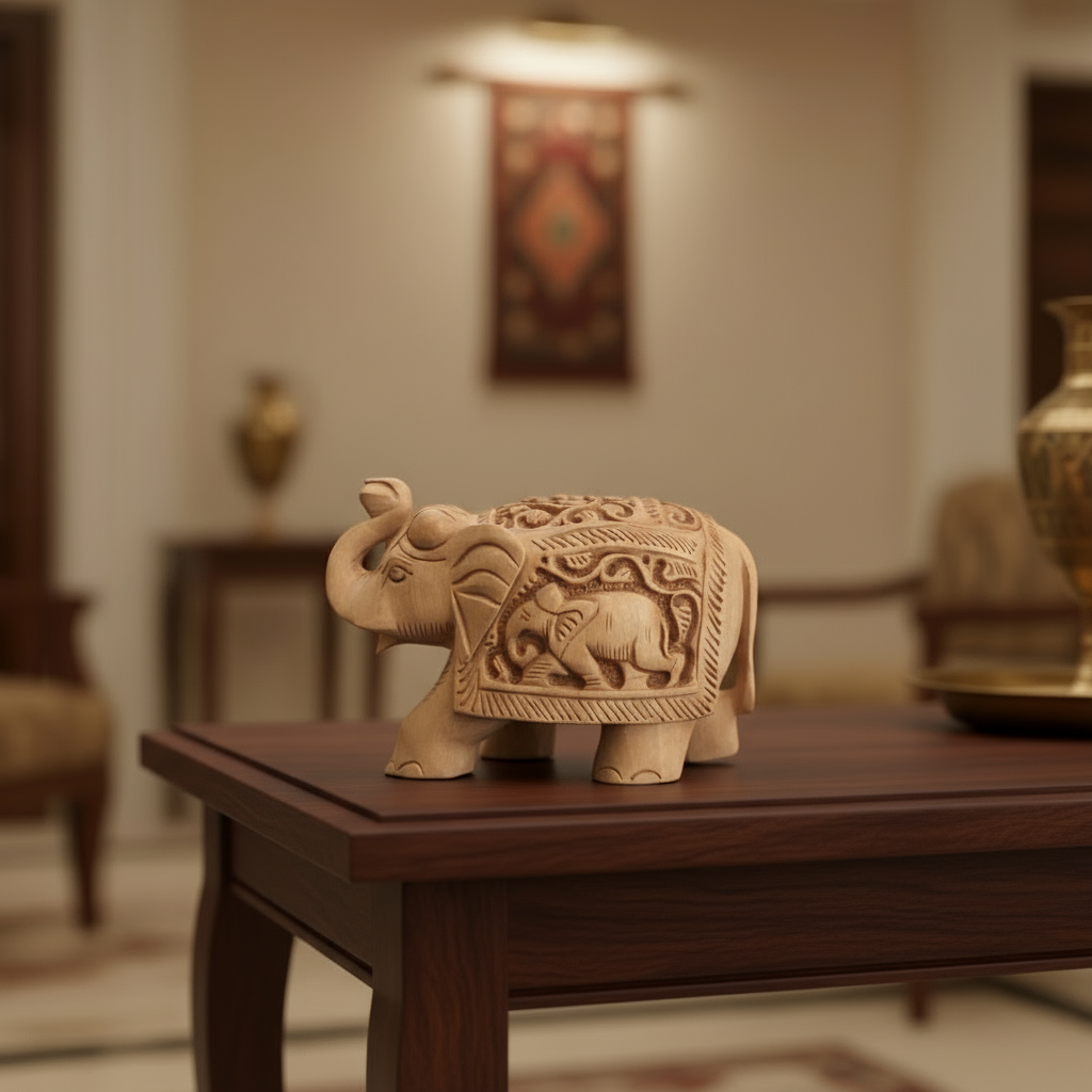 Hand-Carved Wooden Elephants – Artisan Decorative Sculptures