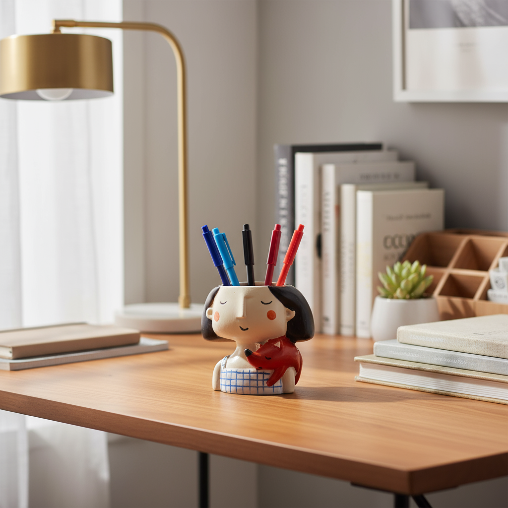 Decorative Girl Pen Stand – Cute & Functional Desk Accessory