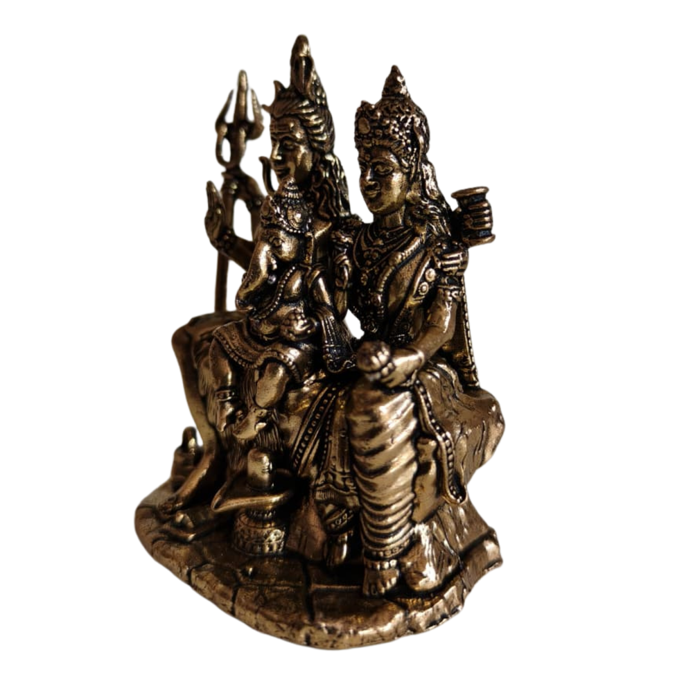 Brass Shiv Parivar Statue - Lord Shiva, Parvati, and Ganesha Divine Family Idol   Brass Artwork