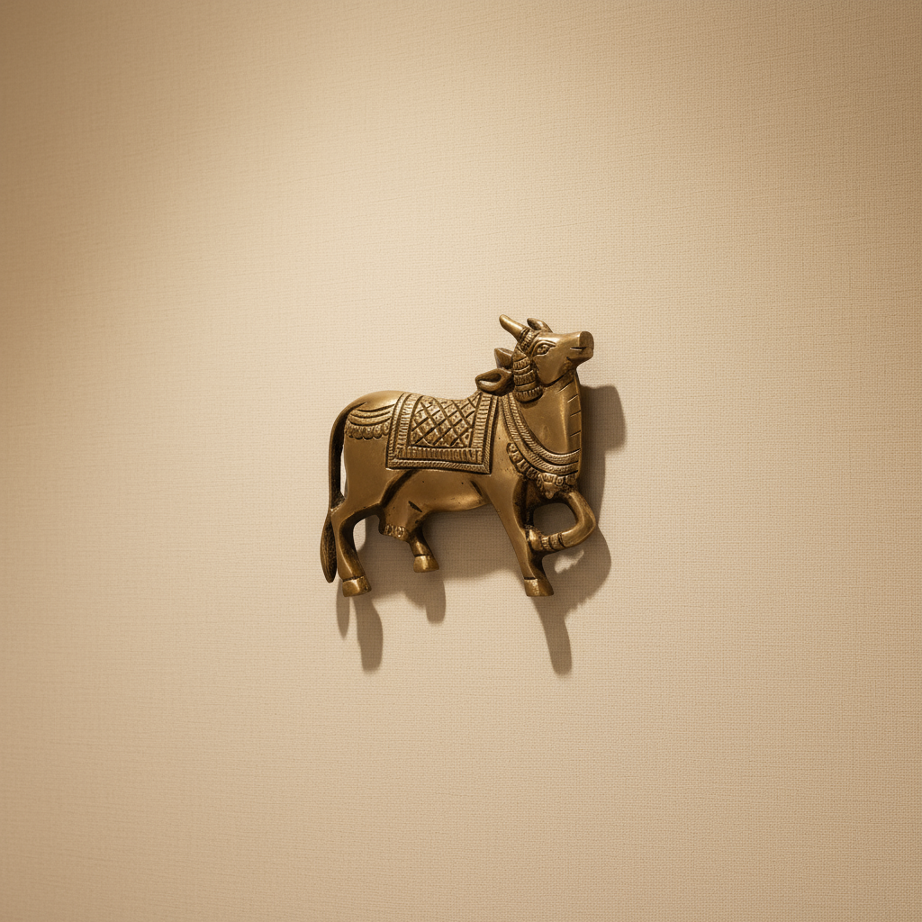 Sacred Golden Brass Nandi Bull Wall Hanging / Decor Idol