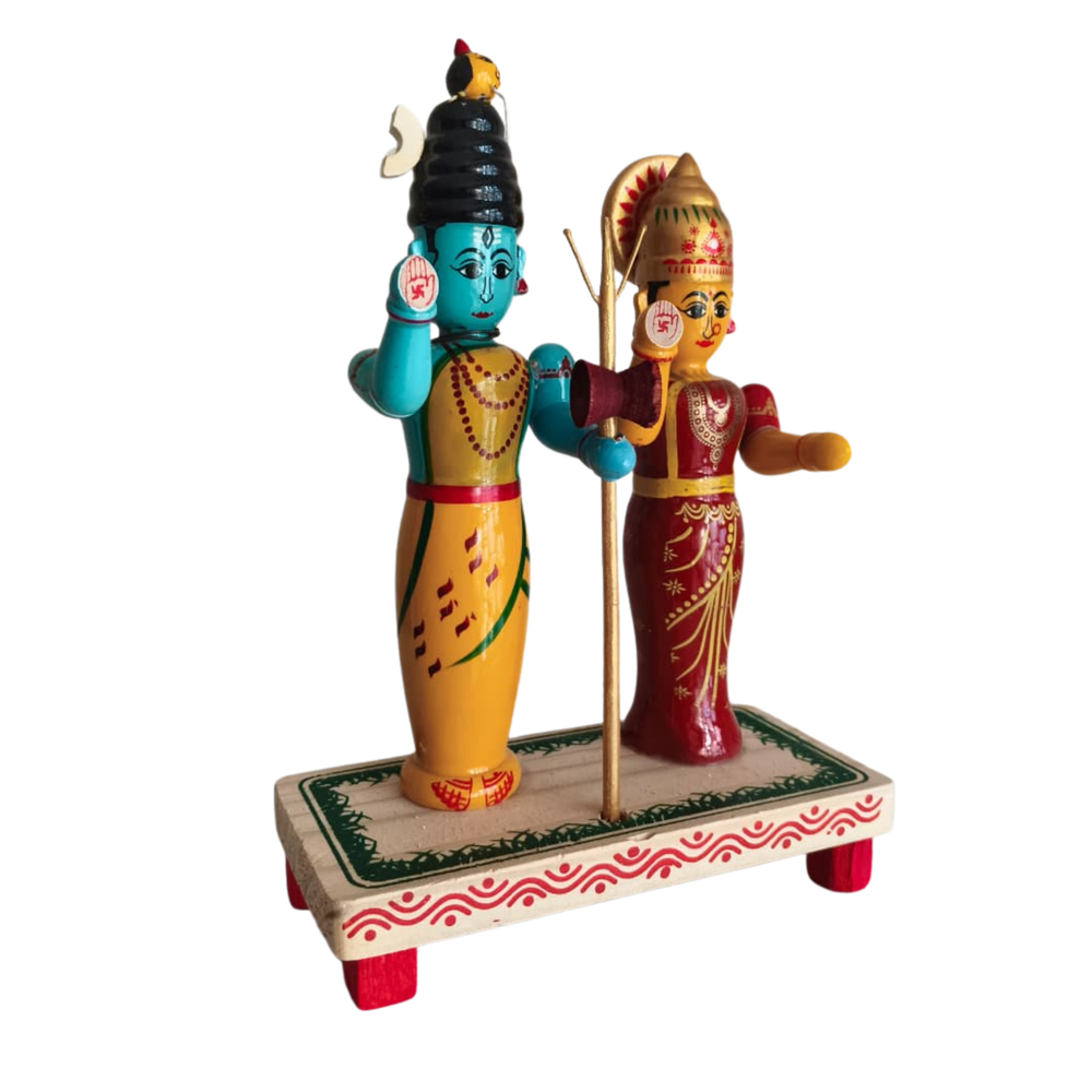 Traditional Etikoppaka Art Ardhanarishvara (Shiva-Parvati)   Etikoppaka Lacquerware