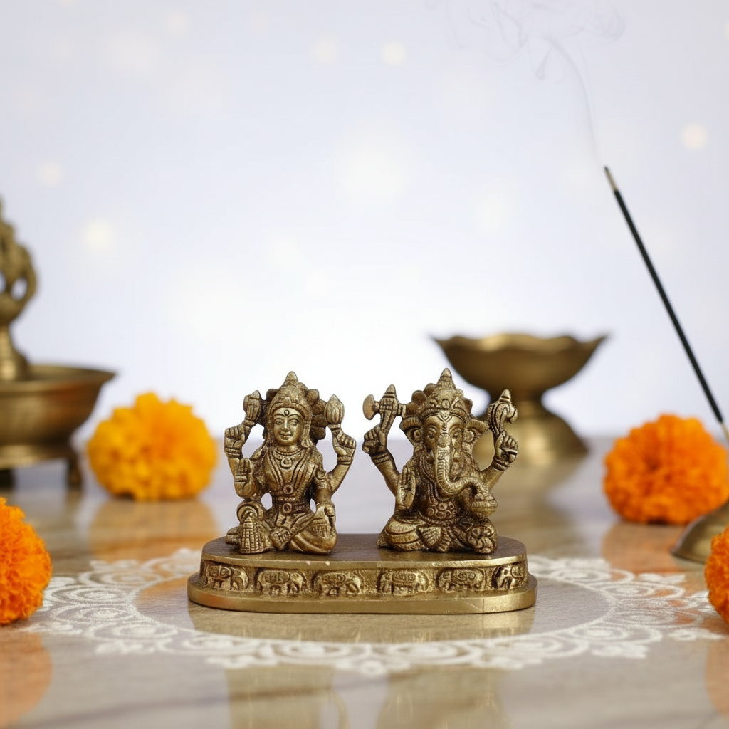Divine Prosperity – Lakshmi Devi and Ganesha Brass Idol