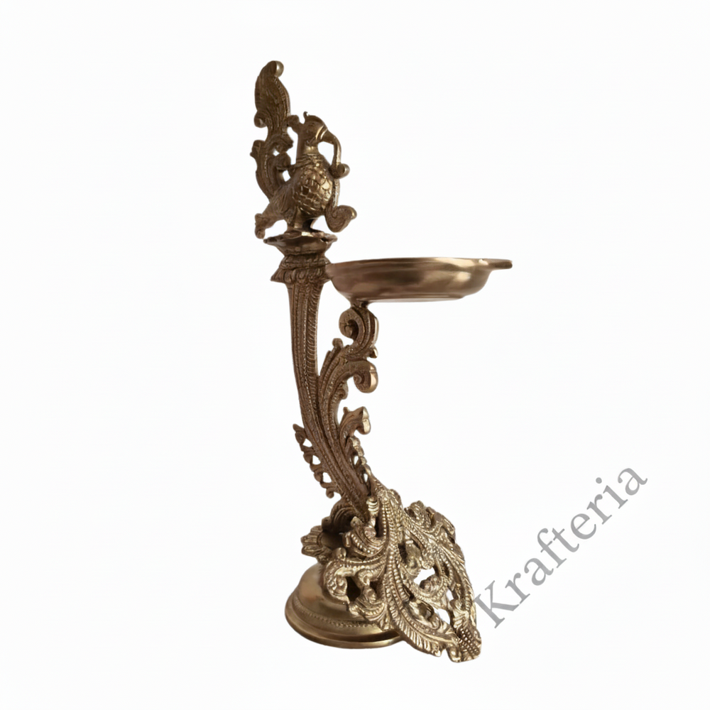 Traditional Hanging Peacock Oil Lamp for Home Temple & Festive Decor   Brass Artwork