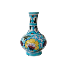 Hand-Painted Blue Pottery Floral Vase | Traditional Decorative Urn