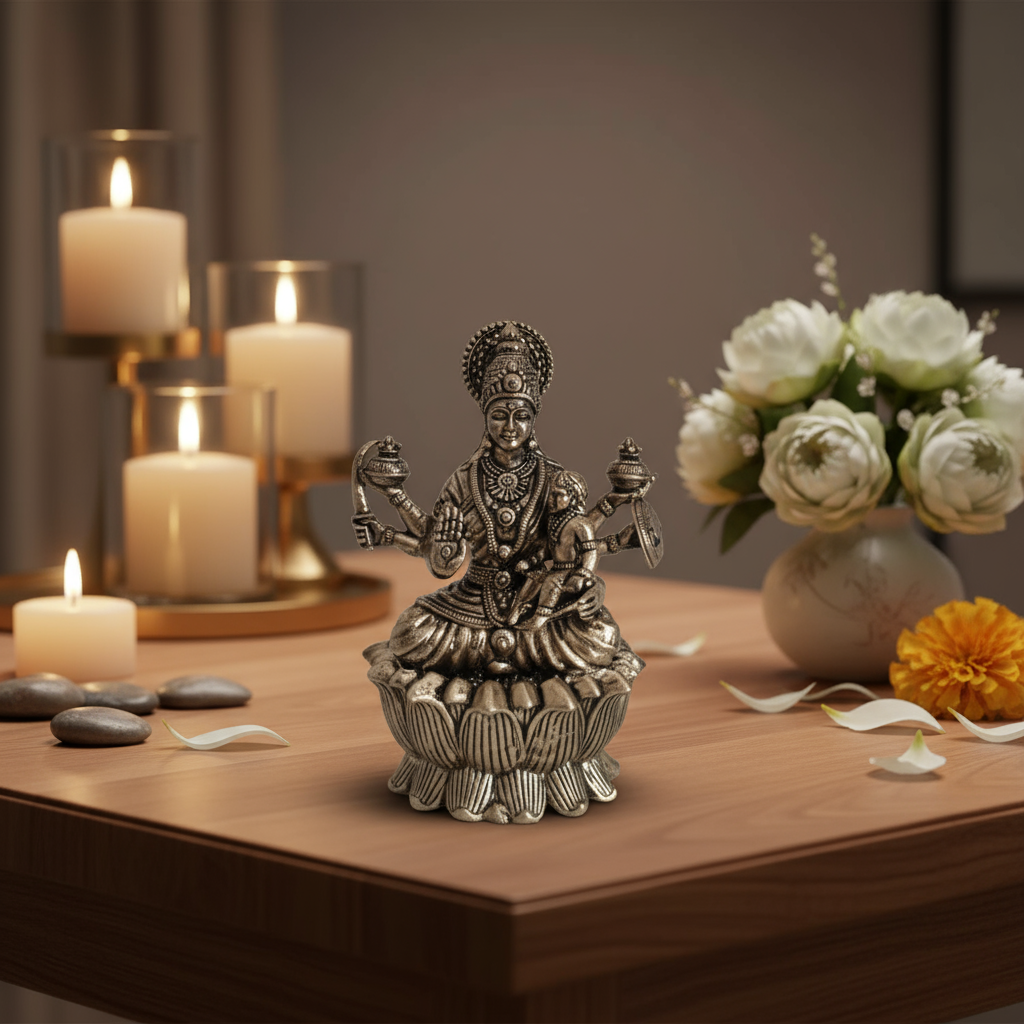Graceful Goddess Lakshmi Brass Idol – Symbol of Prosperity and Divine Serenity