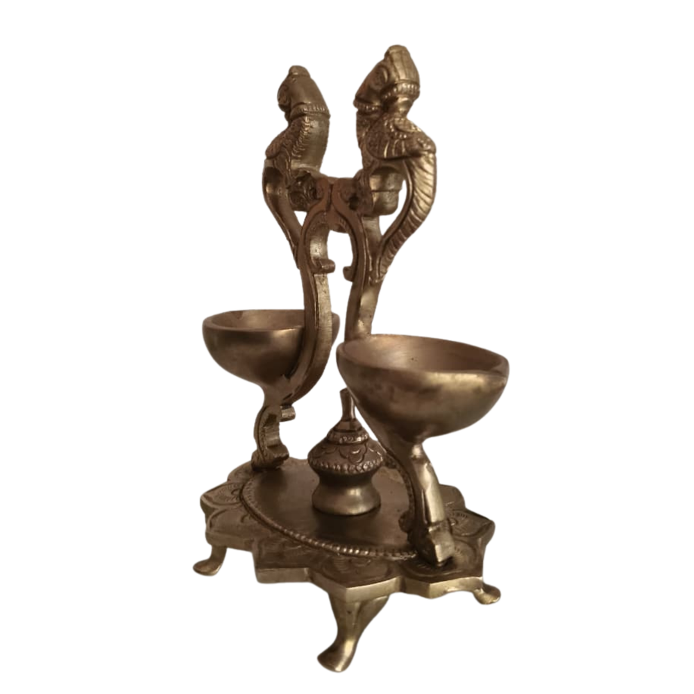 Handcrafted Brass Peacock Altar Diya – Royal Mayil Lamp on Lotus Pedestal   Brass Artwork