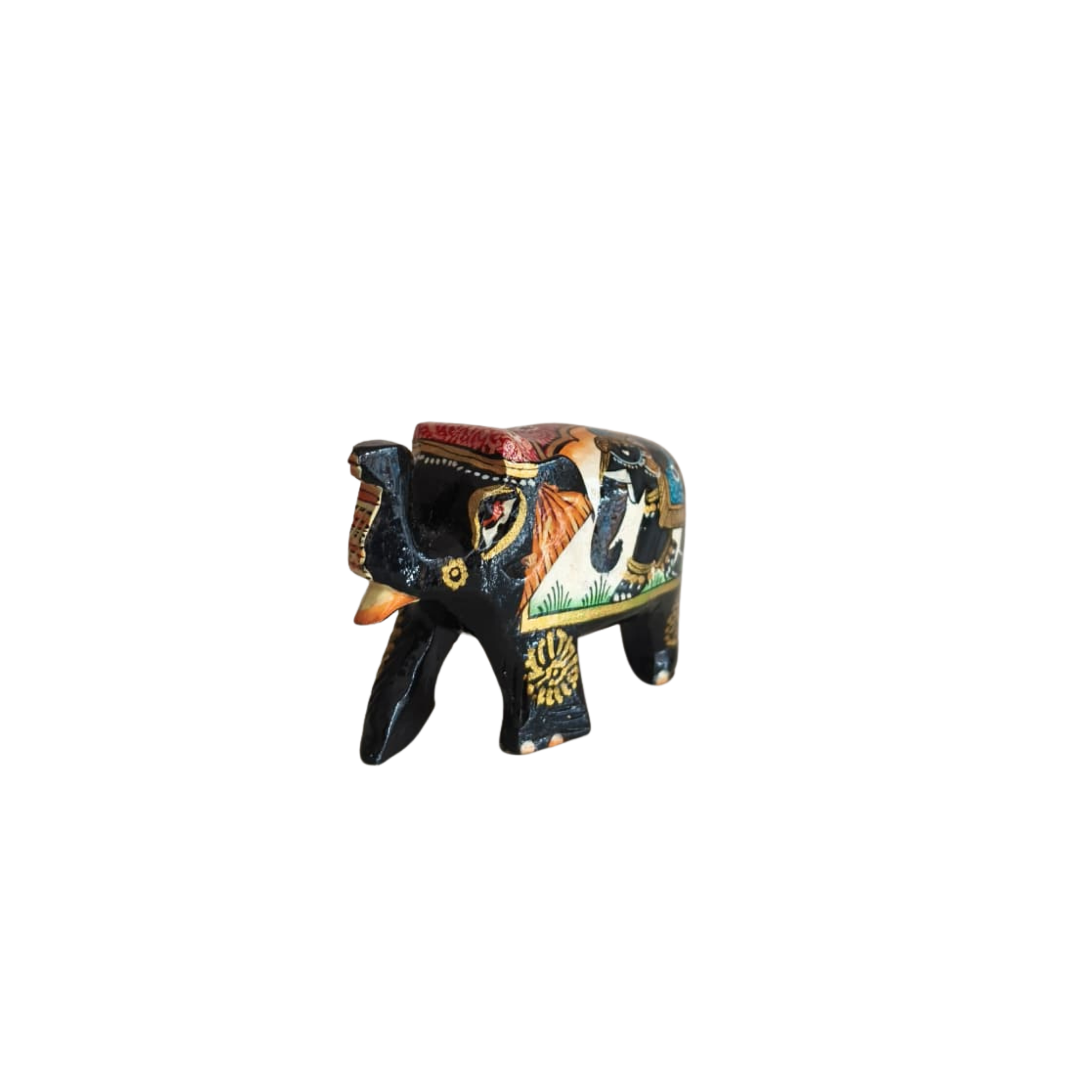 Hand-Painted Black Elephant Figurine with Traditional Indian Art