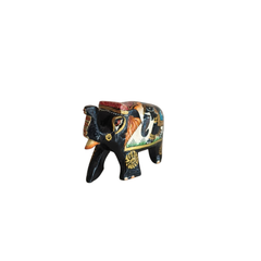 Hand-Painted Black Elephant Figurine with Traditional Indian Art