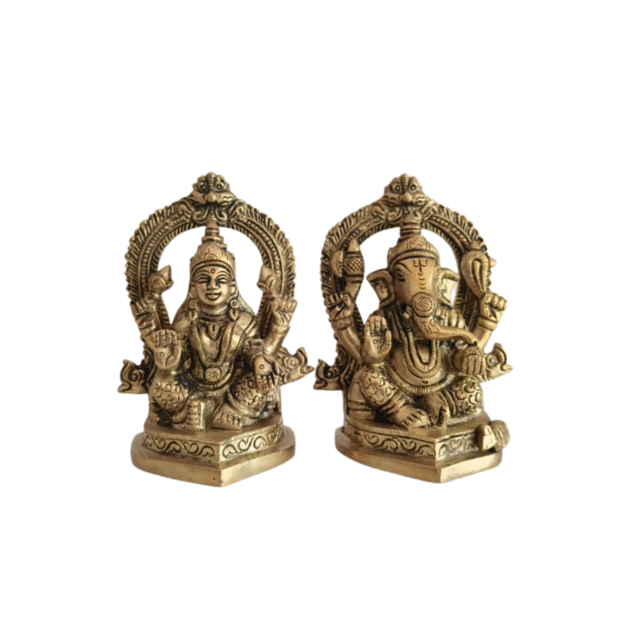 Ornate Brass Idols of Lord Ganesha and Goddess Lakshmi