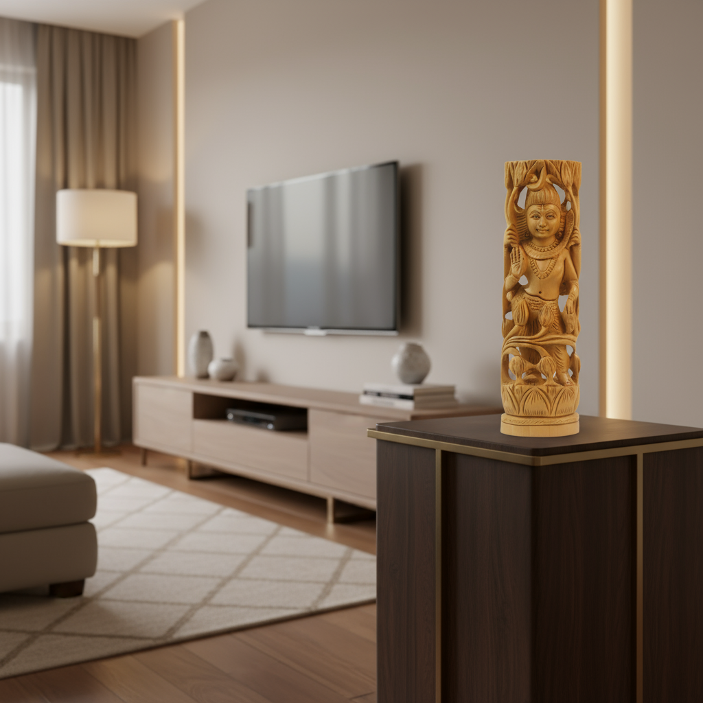 Hand-Carved Wooden Goddess Shiva Statue – Standing on Lotus