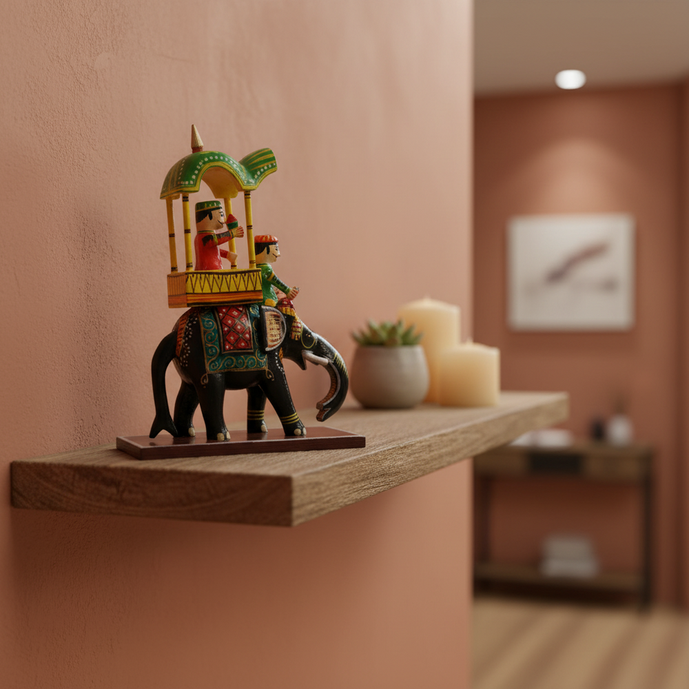 Traditional Ambari Wooden Decor with Raja – Wooden Handcrafted Showpiece   Wooden Lacquerware