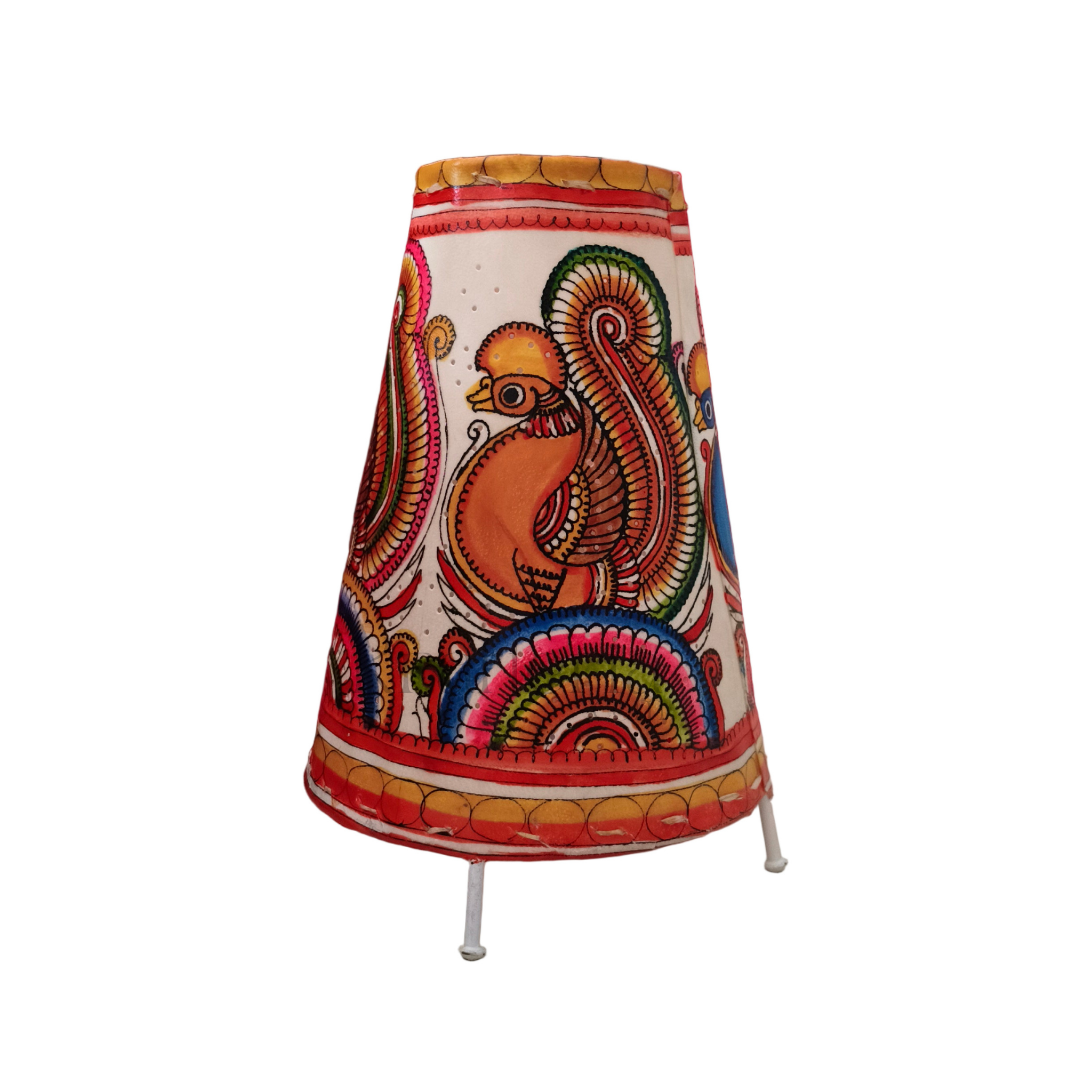 Handcrafted Leather Puppetry Vibrant  Peacock Motifs | Bed Lamp