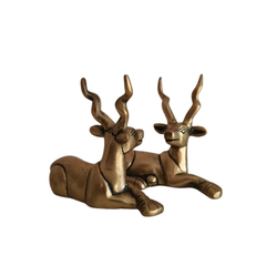 Handcrafted Brass Deer Pair Statues | Elegant Antelope Figurines for Home Decor
