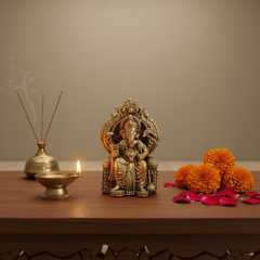 Brass Lord Ganesha Idol Seated on Throne – Royal Vigneshwara