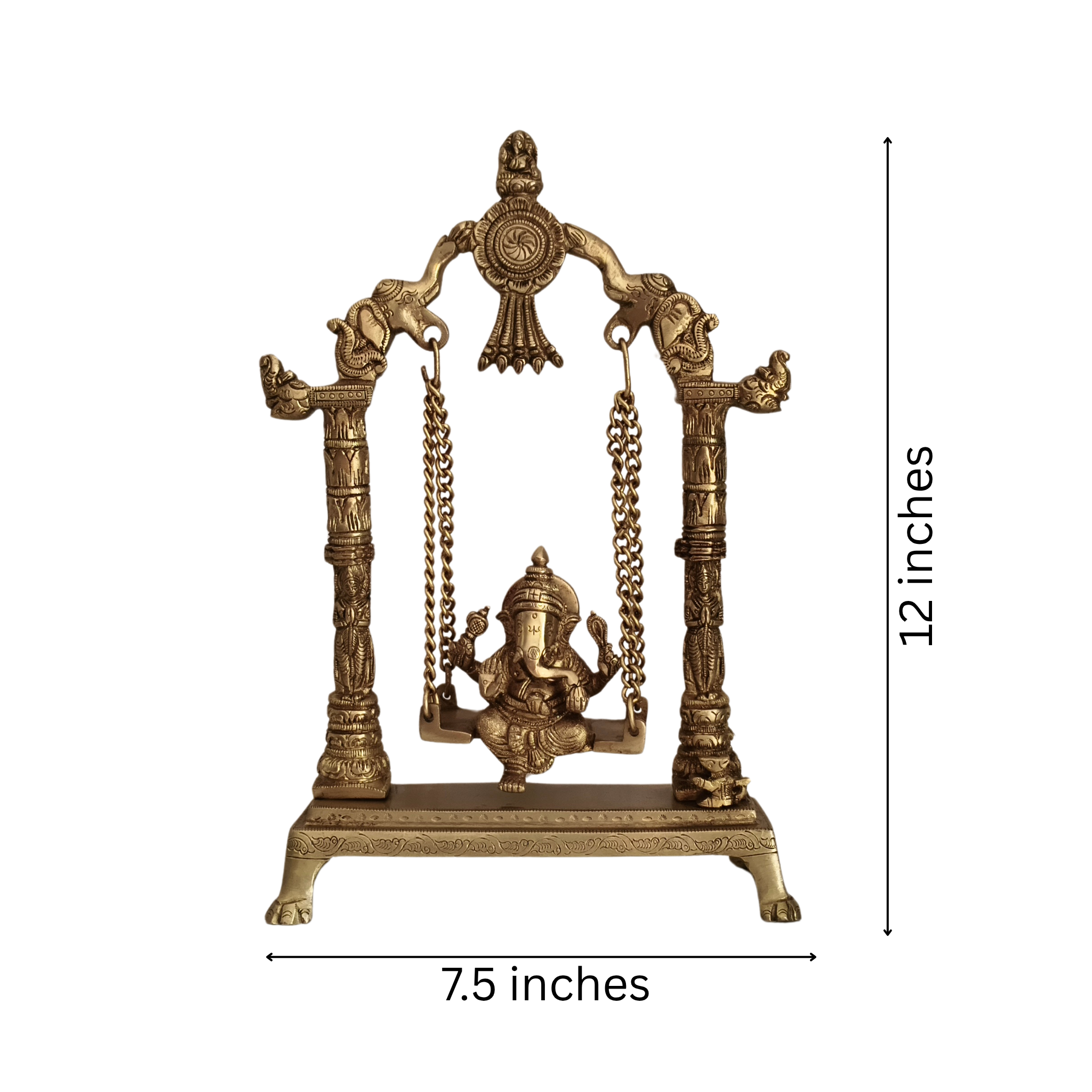 Unique Brass Lord Ganesha on Swing (Jhula): Idol of Joy, Playfulness, and Auspiciousness