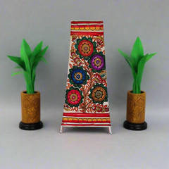 Indian Leather Puppetry Floor Lamp with Hand-Painted Floral Art