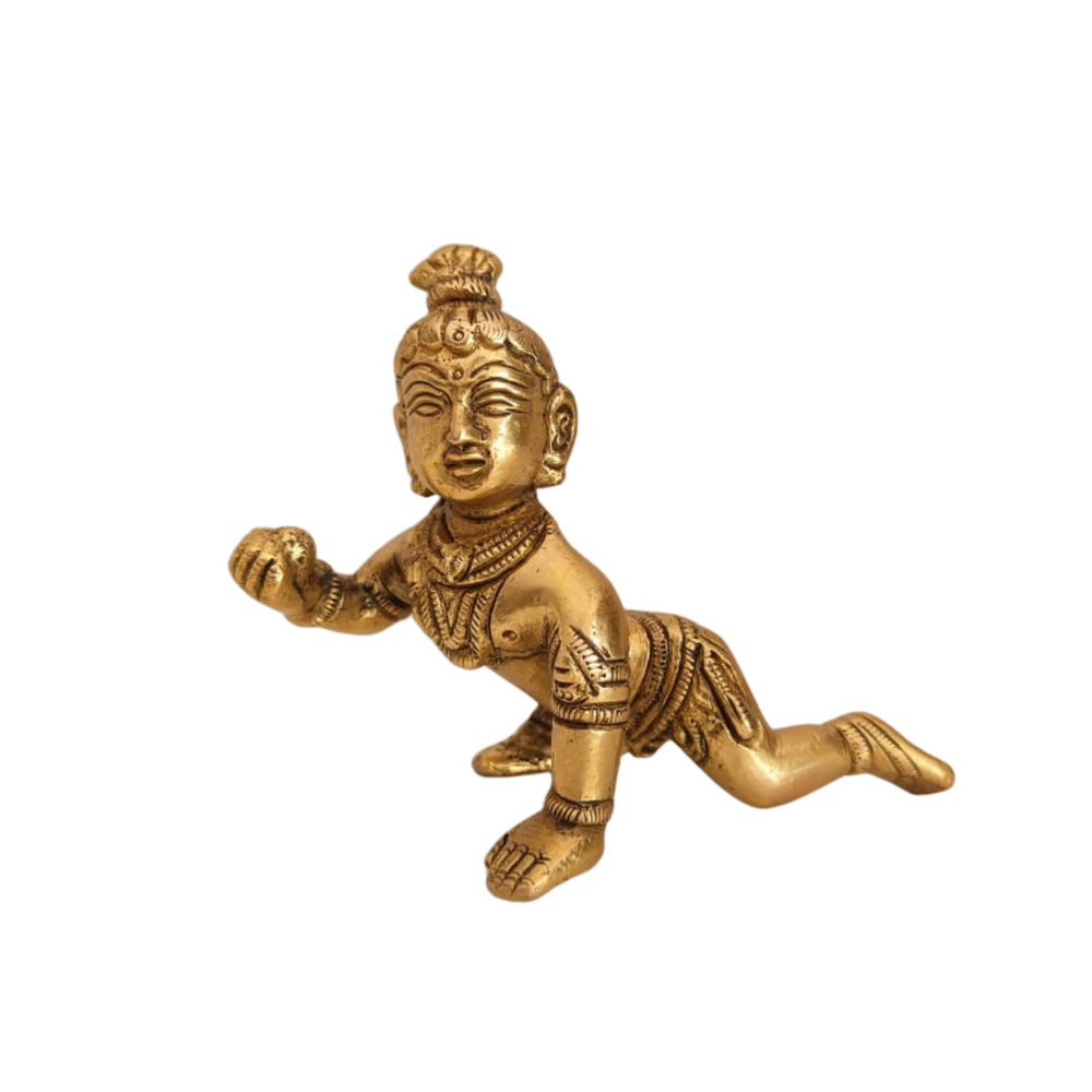 Brass Baby Krishna Crawling Idol (Laddu Gopal)   Brass Artwork