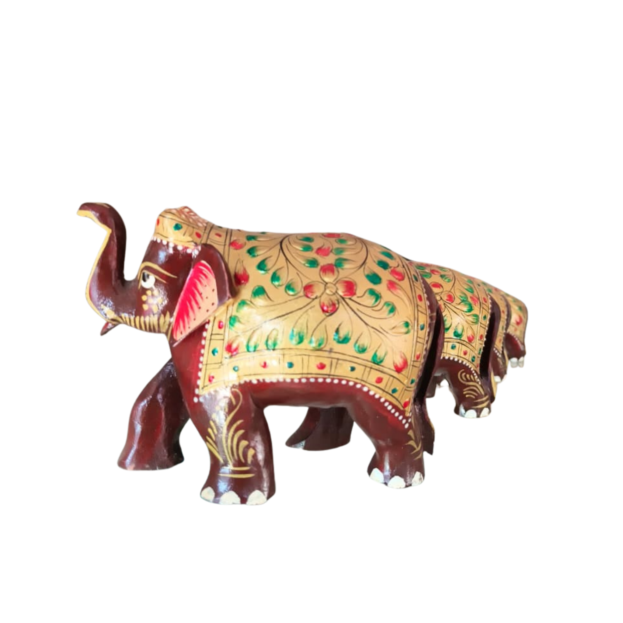 Hand-Painted Wooden Elephant with Trunk Up | Decorative Figurine
