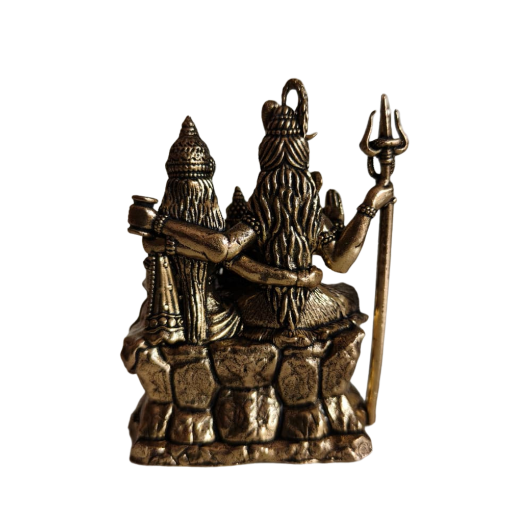 Brass Shiv Parivar Statue - Lord Shiva, Parvati, and Ganesha Divine Family Idol   Brass Artwork