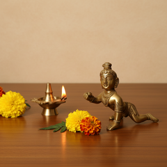 Brass Baby Krishna Crawling Idol (Laddu Gopal)   Brass Artwork