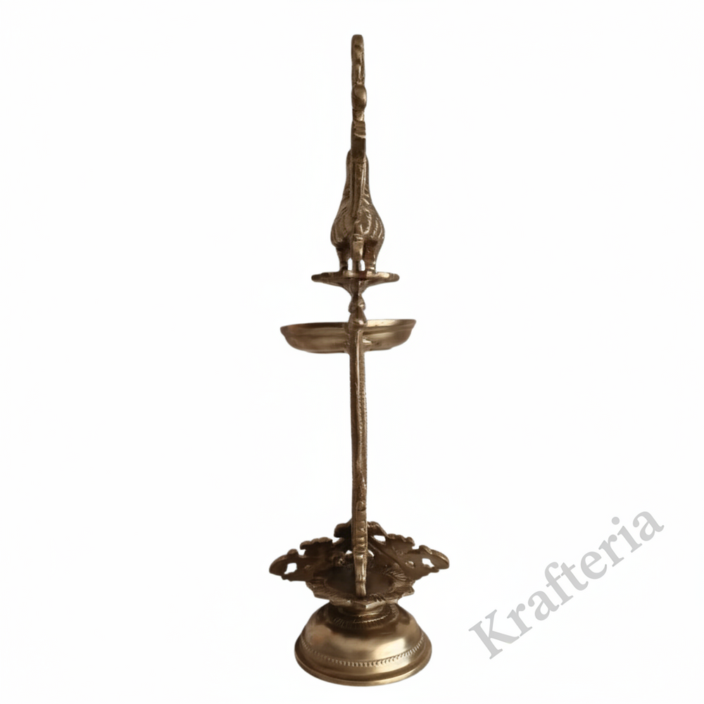 Traditional Hanging Peacock Oil Lamp for Home Temple & Festive Decor   Brass Artwork